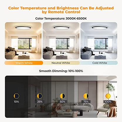 BLNAN LED Flush Mount Ceiling Light Fixture with Remote Control, 15.4 Inch 3000K-6500K Dimmable Round Low Profile Ceiling Lamp for Living Room Bedroom Kitchen - color: Black, size: 15.4 inches