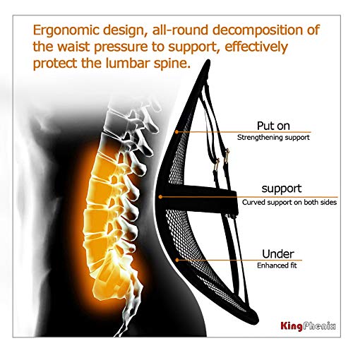 kingphenix 2-Pack Mesh Lumbar Support for Car and Office Chair Comfort | Breathable Mesh Back Support with Adjustable Curvature and Elastic Straps for Driving, Office Use and Long Sitting, Black