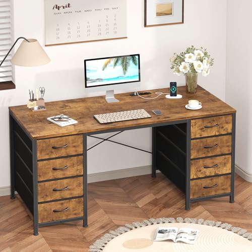 50 Inch Computer Desk with 8 Drawers for Home Office, Bedroom, Living Room - color: Rustic Brown, size: 18.9"D x 50.4"W x 29.3"H