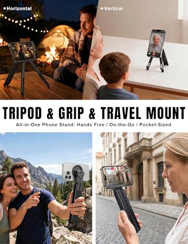 Magnetic Phone Stand & Foldable Laptop Riser, Matte Black Multi-Device Aluminum Desk Mount, N52 MagSafe Tripod Grip for Travel Office, Ergonomic Elevator for MacBook, iPad & iPhone - color: Black