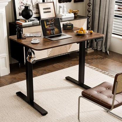 Small Standing Desk,35"x24" Height Adjustable Sit-Stand Home Office, Brown | Electric Adjustable Standing Desk, Sit to Stand Computer Office Desk with Splice Board, Memory Preset, Lifts 28.7''-46.5" - color: Rustic Brown, size: 35 inch