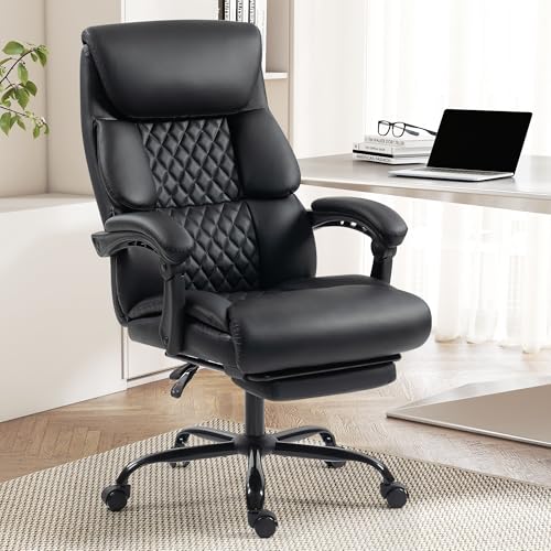 Office Chair, Executive High Back Leather Home Office Desk Chair with Footrest & Lumbar Support - Ergonomic Reclining Comfortable Wide Swivel Rolling Gaming Computer Chair 90-135° Adjustable Tilt Lock - color: Black, size: 9009 With Footrest