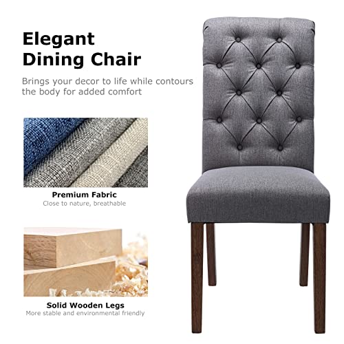 COLAMY Button Tufted Dining Chairs Set of 2, Parsons Upholstered Fabric Dining Room Chairs Kitchen Chairs with Wood Legs and Padded Seat, Dark Grey - color: Dark Grey, size: set of 2