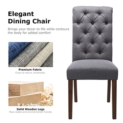 COLAMY Button Tufted Dining Chairs Set of 4, Accent Parsons Diner Upholstered Fabric Dining Room Stylish Kitchen Chairs with Solid Wood Legs and Padded Seat, Dark Grey - color: Dark Grey, size: set of 4