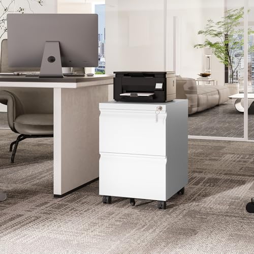 Fesbos 2 Drawers Vertical File Cabinet - Fully Assembled White Under Desk Mobile Filling Cabinet Small Lockable Home Office File Cabinets for A4/Letter/Legal Size - color: White, size: 14.6"W-2 Drawers-Fully Assembled