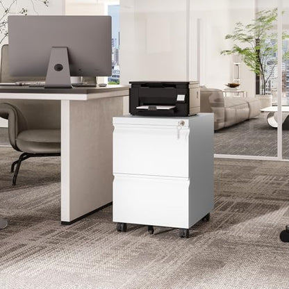 Fesbos 2 Drawers Vertical File Cabinet - Fully Assembled White Under Desk Mobile Filling Cabinet Small Lockable Home Office File Cabinets for A4/Letter/Legal Size - color: White, size: 14.6"W-2 Drawers-Fully Assembled