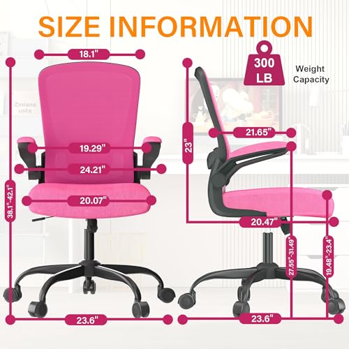 Mimoglad Ergonomic Office Chair - Desk Chair with Flip-up Armrests & 135° Recline, Adjustable Lumbar Support - Space-Saving Task Chair for Business/Team Office & Home (Modern, Rose-Carmine) - color: Rose-carmine