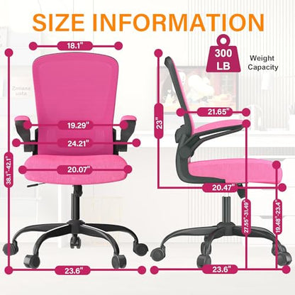 Mimoglad Ergonomic Office Chair - Desk Chair with Flip-up Armrests & 135° Recline, Adjustable Lumbar Support - Space-Saving Task Chair for Business/Team Office & Home (Modern, Rose-Carmine) - color: Rose-carmine