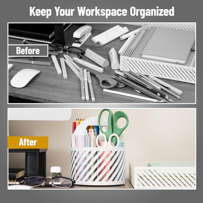 Mind Reader Round Metal Desktop Carousel Organizer with Handle, Four Compartments, Office Supplies and Accessories, Metal, White - color: White Carousel Organizer