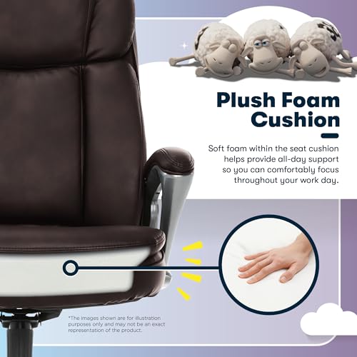Serta Ergonomic Big and Tall Executive Office Chair Lumbar Support, Leather | Fairbanks, Gaming Chair with Headrest, 350lb Capacity, Padded Arms, Semi-Plush Seat Cushion, Adjustable Height & Tilt, Brown - color: Brown, size: 350 lbs