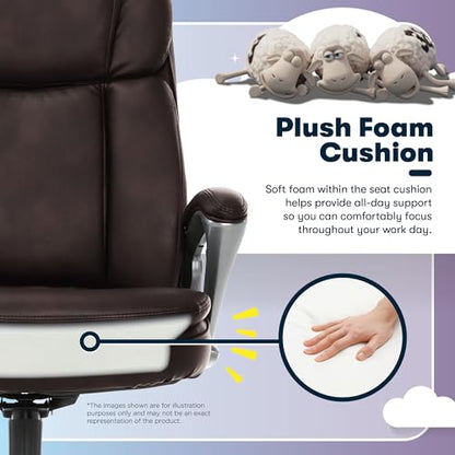 Serta Ergonomic Big and Tall Executive Office Chair Lumbar Support, Leather | Fairbanks, Gaming Chair with Headrest, 350lb Capacity, Padded Arms, Semi-Plush Seat Cushion, Adjustable Height & Tilt, Brown - color: Brown, size: 350 lbs
