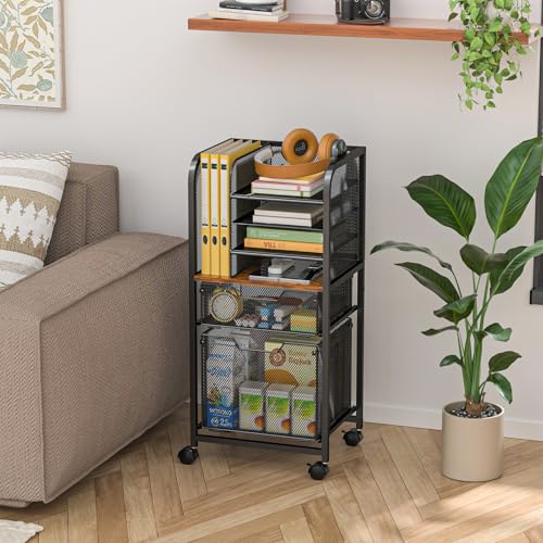 Feyejade 6-Tier Rolling File Cart Multi Mobile Drawer Cabinet Black - size: 11.81"D x 14.57"W x 31.81"H