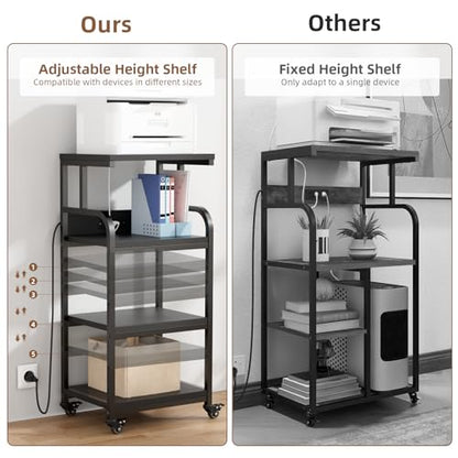 VOWNER 4-Tier Tall Printer Stand with Power Outlet and 4 Lockable Wheels