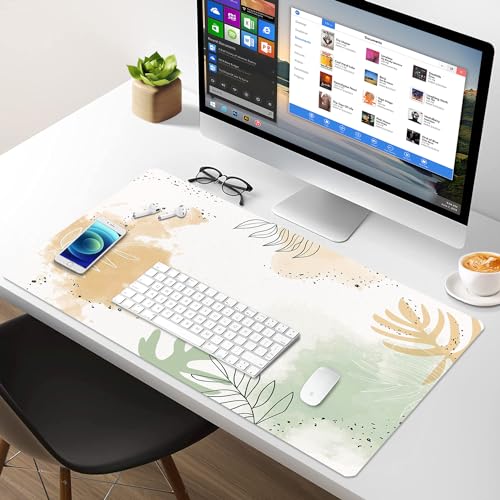 Large Desk Mat, Dual Side PU Leather Waterproof Mousepad Desk Pad, Desk Protector Writing Pads Desk Accessories for Office and Home (E-Watercolor Plants, 24''X14'') - color: E-watercolor Plants, size: 14" x 24"