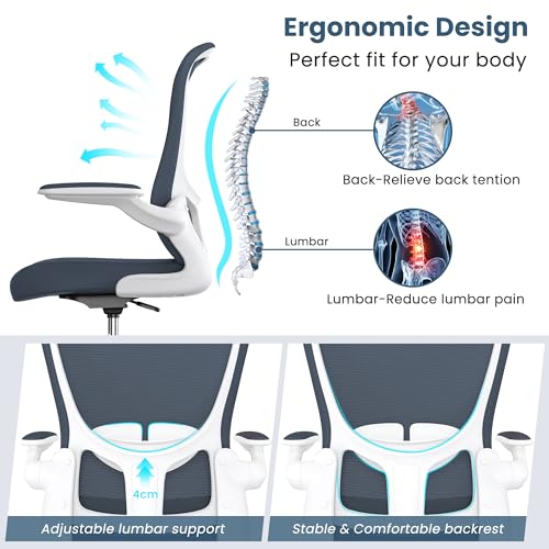 Drafting Chair, Tall Office Chair with Flip-up Armrests Executive Ergonomic Computer Standing Desk Chair, Office Drafting Chair with Lumbar Support and Adjustable Footrest Ring - color: Dark Grey