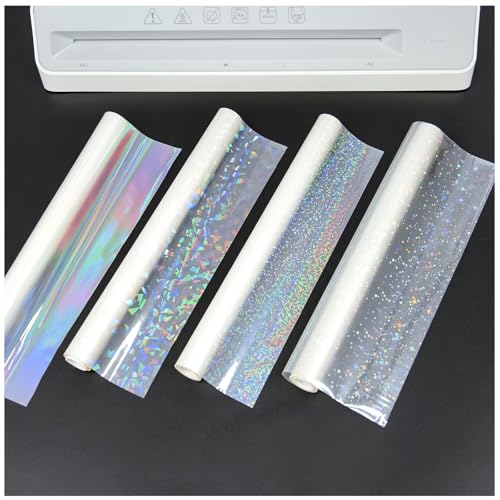 Briartw Holographic Precoated Laminating Film Roll, 4 Iridescent Patterns (Glitter, Stars, Dots & Plain),22x500cm (8.66x196.85 In), BOPP Thermal Film, Clear Waterproof Scratch-Resistant for DIY Crafts - color: 4-piece Set