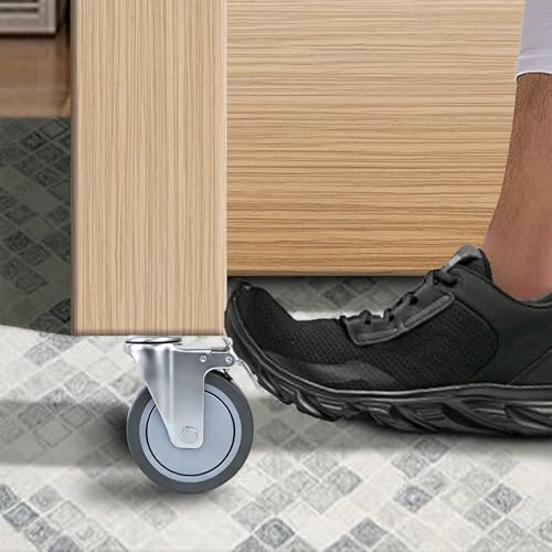 5 Inch Swivel Casters 1/2"-13 x 1.5, TPR Rubber Wheel Set of 4 | Locking Threaded Stem Wheels for wire shelving racks, light and medium duty material handling, carts, equipment - size: 5 Inch - (1/2"-13 x 1.5")