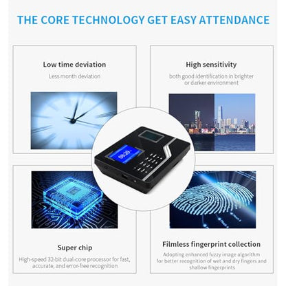 LICAEVEY Fingerprint & PIN Biometric Time Clock, No WiFi Software Required, No Monthly Fees, for Employees Small Business (US Plug)