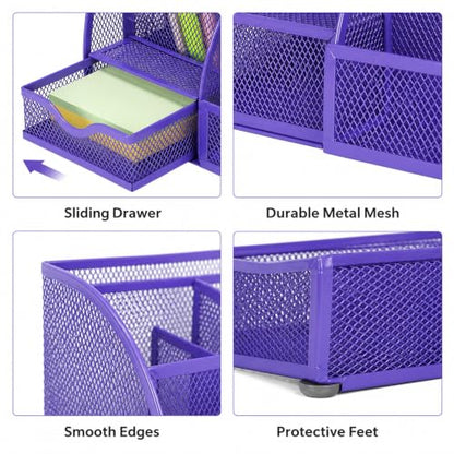 Exerz Metal Mesh Desk Organizer 7 Compartments Drawer Tidy Caddy Purple - color: Purple