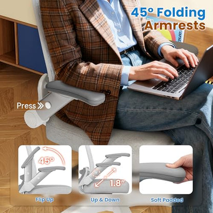 GABRYLLY Ergonomic Office Chair, High Back Home Desk Chair with Flip-Up Arms, 3D Headrest, Thick Sponge Seat &90-120° Recline, Big and Tall Mesh Executive Chairs for Man Woman, Glacier Flow - color: Glacier Flow
