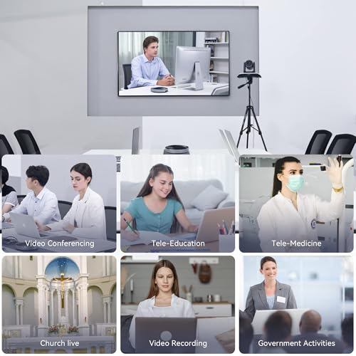 20x Zoom Conference Room Camera System TONGVEO All-in-1 Video and Audio Conferencing System 20X Optical Zoom USB3.0 HDMI PTZ Camera and Conference speaker with microphone Bundle for large Meeting Room - color: Ink