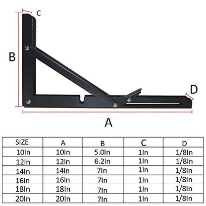 Storystore Folding Shelf Brackets - 20 Inch Heavy Duty Metal Collapsible Shelf Bracket for Bench Table, Shelf Hinge Wall Mounted Space Saving DIY Bracket, Max Load: 150 lb 2 PCS (Black) - size: 20 Inch