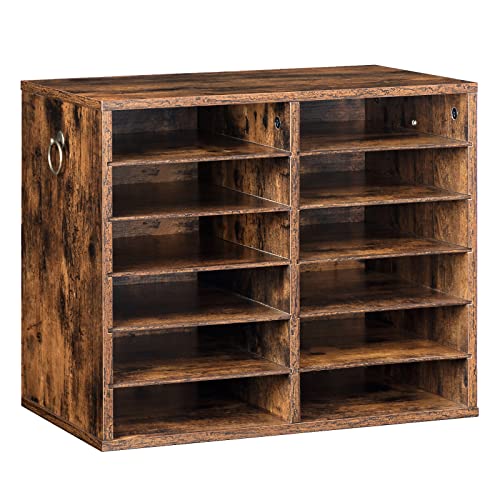 HOOBRO Literature Organizers, 12 Compartments Office Mailbox with Adjustable Shelves, Wood Countertop Literature Sorter for Office, Home, Classroom, Mailrooms Organization Rustic Brown FG12WF01 - color: Rustic Brown, size: 18.9"L
