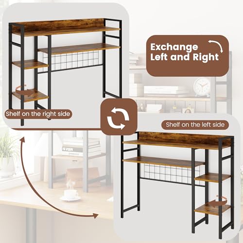 WAYTRIM Desk Shelf, Wood Desk Organizer Shelf 4 Tier Countertop Desktop Bookshelf Cubicle Storage Rack Top of Desk, Desk Hutch Dorm for Top of Desk Pegboard Hooks Set Desktop Display Rack (Brown) - style: 4-Tire