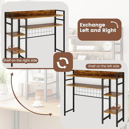 WAYTRIM Desk Shelf, Wood Desk Organizer Shelf 4 Tier Countertop Desktop Bookshelf Cubicle Storage Rack Top of Desk, Desk Hutch Dorm for Top of Desk Pegboard Hooks Set Desktop Display Rack (Brown) - style: 4-Tire