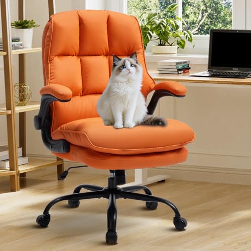 Comfy Office Chair Soft and Double Cushioned Ergonomic Computer Desk Chair | Suitable for Long Hours Executive Office Chair with Flip-up Armrests and Height Adjustment for Home Office Orange - color: Orange