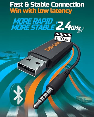 BINNUNE Wireless Gaming Headset — 2.4GHz Low-Latency USB Dongle + Bluetooth, 50mm Drivers 7.1 Surround, Noise-Cancelling Mic, 40H Battery — Over Ear Wireless Headphones for PS5, PC, Laptop, Orange - color: Orange