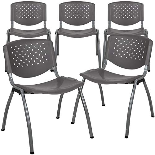 5 Pack Home and Office Gray Plastic Guest Stack Chair with Perforated Back - color: Grey