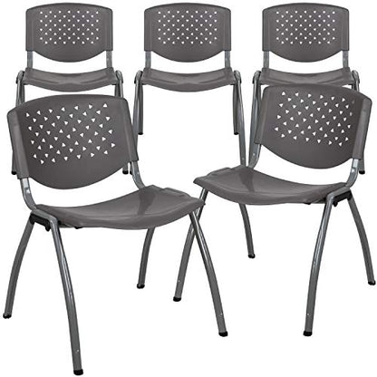 5 Pack Home and Office Gray Plastic Guest Stack Chair with Perforated Back - color: Grey