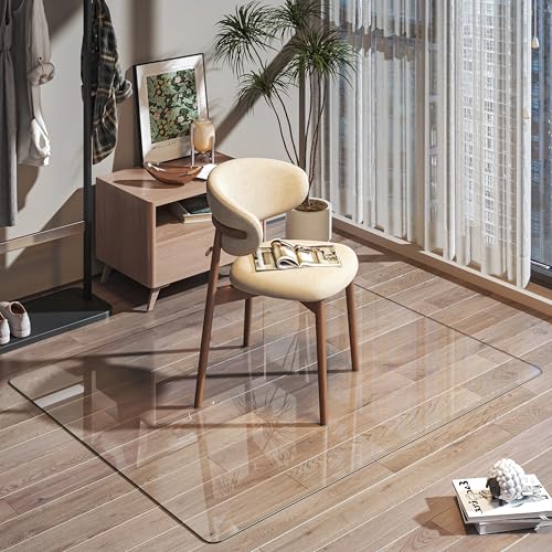 Tempered Glass Chair Mat, 60" x 48" Heavy Duty Chair Mat Round Corner with Polished Edge, Clear Office Chair Mat for Office Home Hard Floor Carpeted, Transparent, Glides Smoothly, Easy Clean - size: 60" x 48"