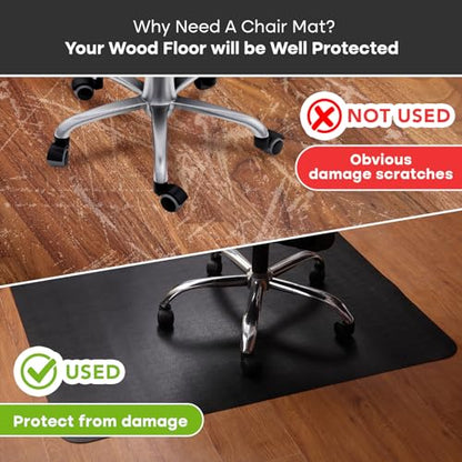 Office Chair Mat for Hardwood Floor: 63" x 51" Extra Large Desk Chair Mat | Black Anti-Slip Rubber Floor Mat for Gaming Rolling Chair, Heavy Duty Sturdy Floor Protector Mat Under L Computer Desk - size: 63" x 51"