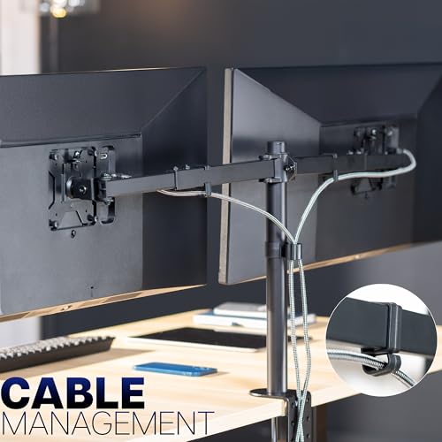 VIVO Premium Dual Ultra Wide LCD LED 27 to 38 inch Monitor Desk Mount, Heavy Duty, Adjustable Telescoping Arms, Flush Wall Setup, Fits 2 Screens, Black, STAND-TS38C - color: Black, size: 27" to 38"