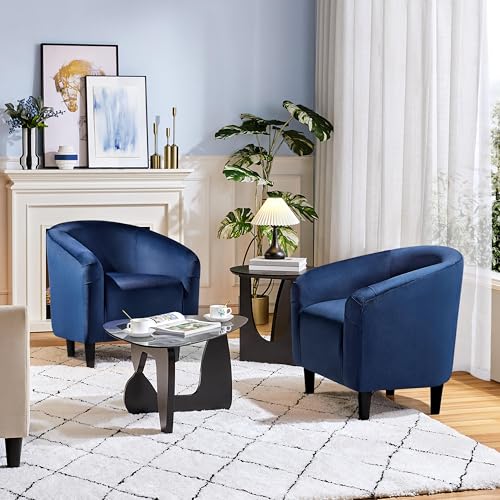 Yaheetech Velvet Accent Chairs, Compact Furry Barrel Chairs with a Curved Silhouette for Small Spaces, Living Room, Bedroom, Navy Blue - color: Navy Blue (Velvet), style: without Ottoman