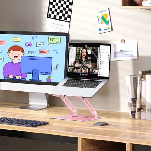 Urmust Adjustable Laptop Stand for Desk, 10-15.6“ Laptop Riser, Pink - color: C-Pink