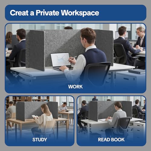 Desk Divider Privacy Screen 3 Panel Sound Absorbing - 47.2”x 23.6”x 19.7” Freestanding Acoustic Partitions for Office, Noise Reducing Panels for School, Home, Library,Dark Grey - color: Dark Grey