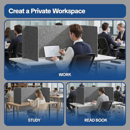 Desk Divider Privacy Screen 3 Panel Sound Absorbing - 47.2”x 23.6”x 19.7” Freestanding Acoustic Partitions for Office, Noise Reducing Panels for School, Home, Library,Dark Grey - color: Dark Grey