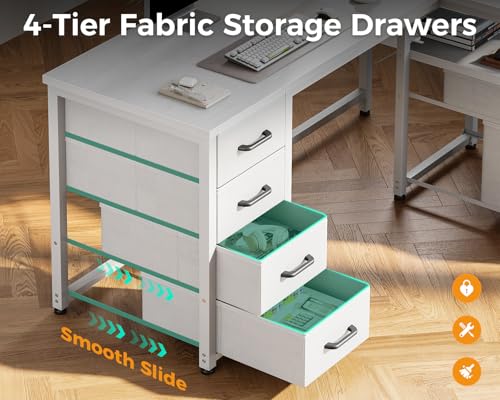 Coleshome 55 Inch L Shaped Office Desk with 6 Drawers, Power Outlet, White - color: White, size: 55 Inch