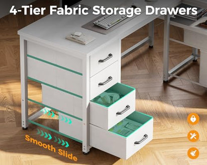 Coleshome 55 Inch L Shaped Office Desk with 6 Drawers, Power Outlet, White - color: White, size: 55 Inch