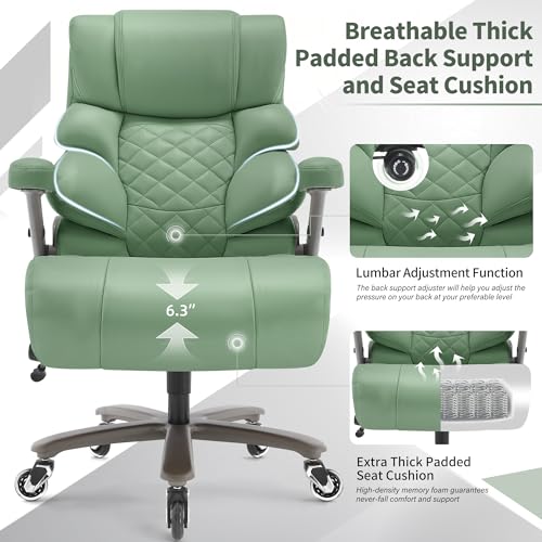 VUZI 700lbs Big and Tall Office Chair, Large Executive Leather Desk Chair - color: Green