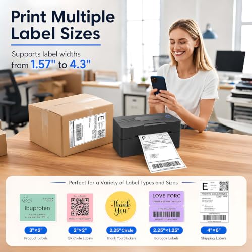GBNONPLN Bluetooth Thermal Shipping Label Printer, 4x6, Matte Black - color: Matte Black