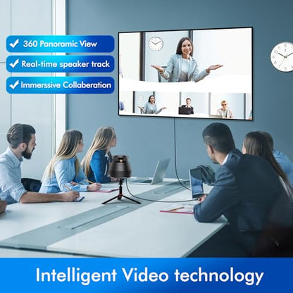 360 Conference Camera, Immersive Video Conference Experience, Both Overall and Speakers’ Close-up View, Conference Room Webcam 1080P for Small/Mid-Size Rooms, Micro SD Slot Equipped