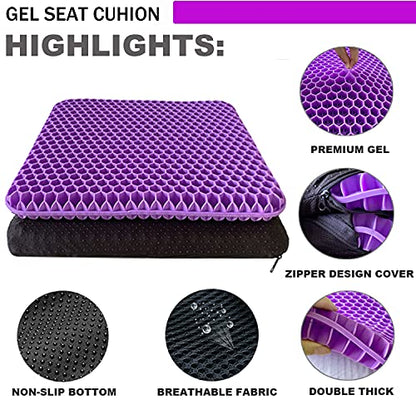 Gel Seat Cushion for Long Sitting, Double Thick, Pressure Relief | Cooling, Soft&Breathable | Sciatica, Hip&Coccyx Pain Relief | Gel Cushion for Office Chair, Home, Car, Wheelchair | Anti-Slip - color: Purple