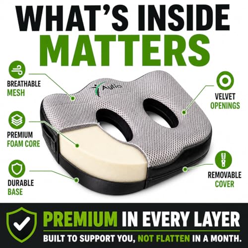 Aylio Socket Seat Cushion for Sit Bone, Ischial Tuberosity & Tailbone Pressure Relief – Ischial Bursitis, Hamstring & Piriformis Support – Firm Memory Foam Seat Cushion for Office Chair & Car