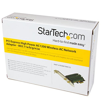 StarTech PCIe AC1200 Dual Band Wireless-AC Network Adapter (PEX867WAC22) - size: 867 Mbps, style: AC - PCI Express (PCIe)
