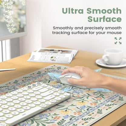 iCasso Green Desk Pad Mat, Large Mouse Pad and Keyboard Wrist Rest Set, Desk Protector Mat,4in1 Ergonomic Carpal Tunnel Keyboard Pad with Wrist Support for Desktop Cover Home Office Computer - color: Green Vine Flowers