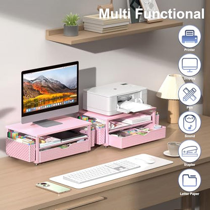 Spacrea Desk Organizers and Accessories, Printer Stand with Storage, Pink - color: Pink